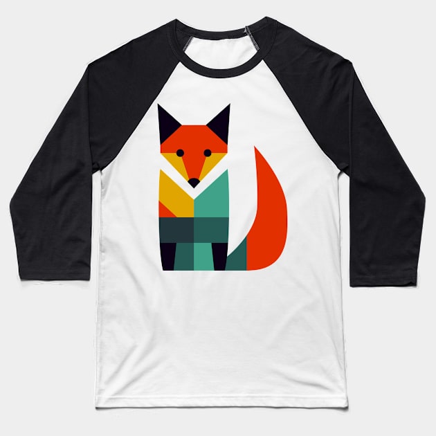 Mid Century Geo Fox Baseball T-Shirt by n23tees